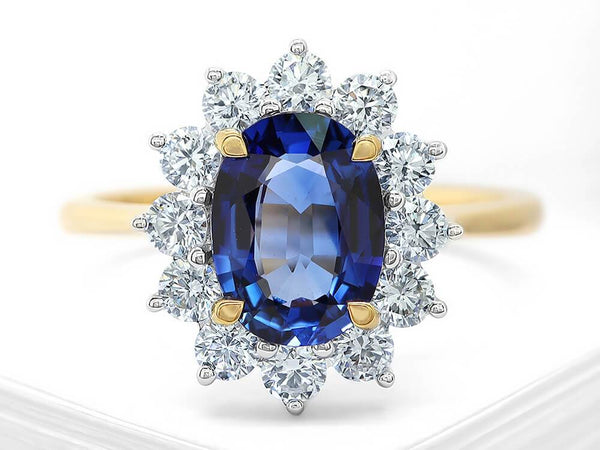 Classic Diamond and Sapphire Oval Diamond Ring - Ian Sharp Jewellery