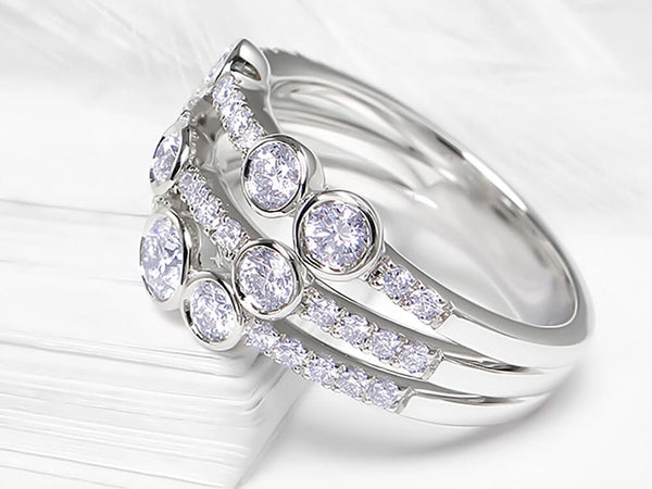 Diamond Three Row Scattered Bubble Ring - Ian Sharp Fine Diamond Jewellery