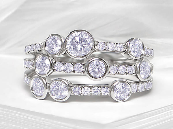 Diamond Three Row Scattered Bubble Ring - Ian Sharp Fine Diamond Jewellery
