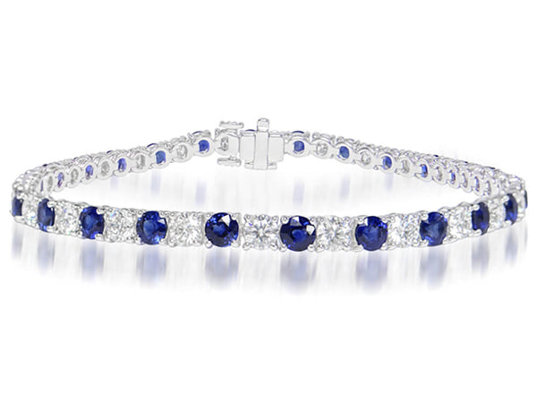 18k White Gold 4 Claw Tennis Bracelet With 26 Round Brilliant Diamonds Totalling 3.45ct And 26 Blue Sapphire's Totalling 5.37ct Gold Weighing Approx. 10.20grams