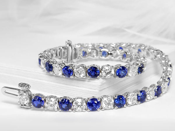18k White Gold 4 Claw Tennis Bracelet With 26 Round Brilliant Diamonds Totalling 3.45ct And 26 Blue Sapphire's Totalling 5.37ct Gold Weighing Approx. 10.20grams