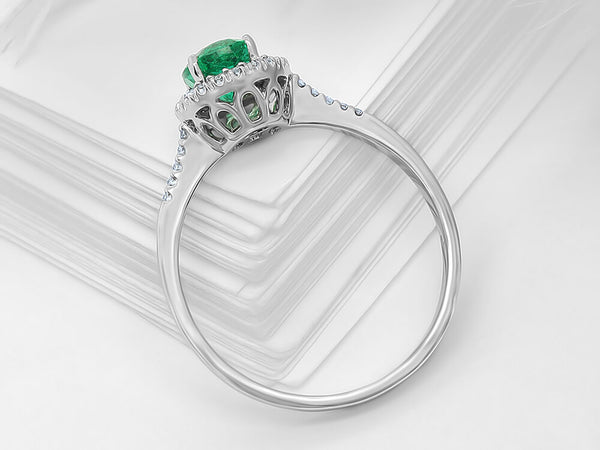 Diamond and Emerald Oval Halo Ring - Ian Sharp Jewellery