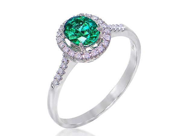 Diamond and Emerald Oval Halo Ring - Ian Sharp Jewellery