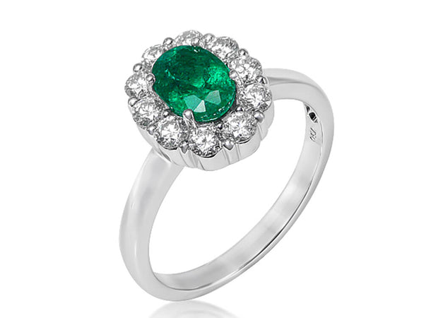 Diamond and Emerald Oval Ring - Ian Sharp Jewellery