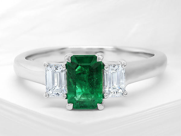 Diamond and Emerald Three Stone Ring - Ian Sharp Rings