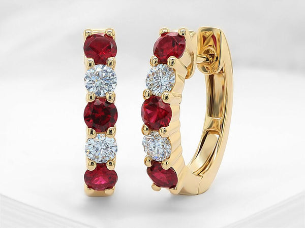 Diamond and Ruby Huggie Earrings - Ian Sharp Jewellery