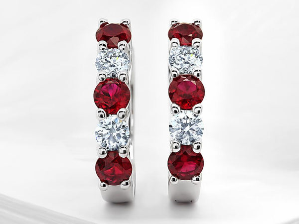 Diamond and Ruby Huggie Earrings - Ian Sharp Jewellery