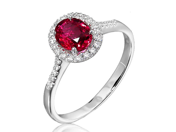 Diamond and Ruby Oval Halo Ring - Ian Sharp Jewellery