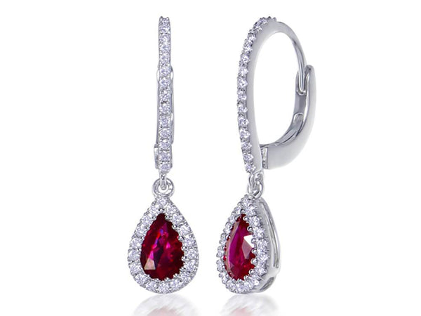 Diamond and Ruby Pear Huggie Drop Earrings - Ian Sharp Jewellery
