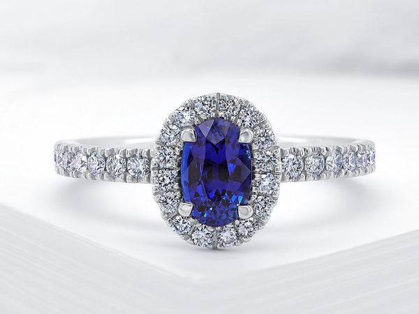 Diamond and Sapphire Oval Halo Ring - Ian Sharp Jewellery