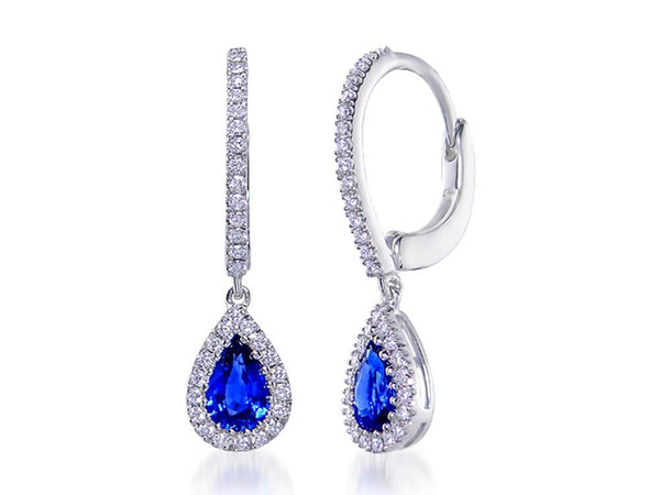 Diamond and Sapphire Pear Huggie Drop Earrings - Ian Sharp Jewellery