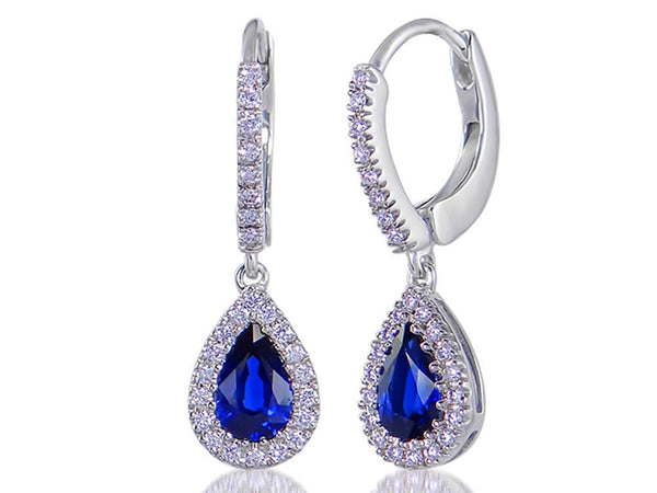 Diamond and Sapphire Pear Huggie Drop Earrings - Ian Sharp Jewellery