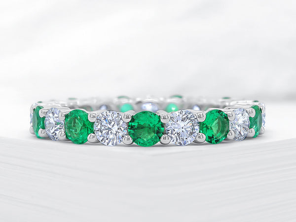 Four Claw Diamond and Emerald Eternity Ring - Ian Sharp Jewellery
