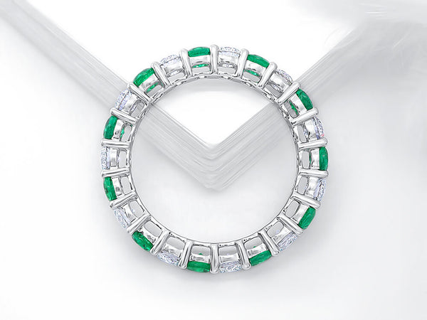Four Claw Diamond and Emerald Eternity Ring - Ian Sharp Jewellery
