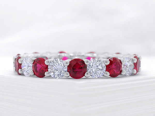 Four Claw Diamond and Ruby Eternity Ring - Ian Sharp Jewellery