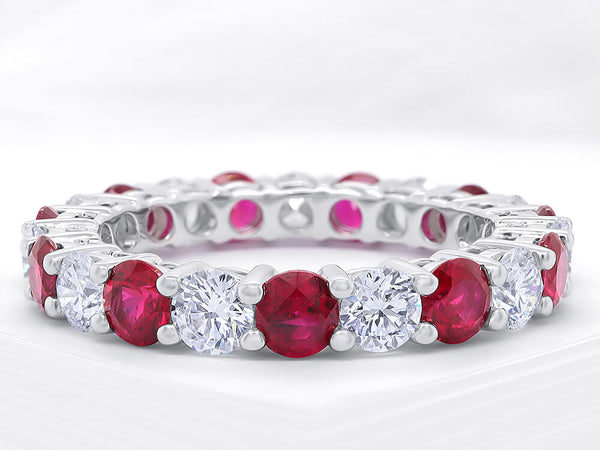 Four Claw Diamond and Ruby Eternity Ring - Ian Sharp Jewellery