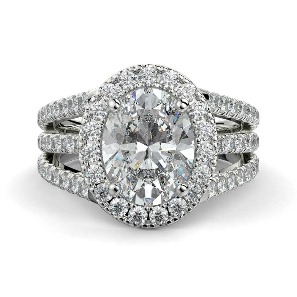 Oval halo split shank engagement discount ring