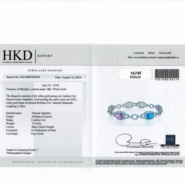 Multi Colour Diamond & Sapphire Bracelet Certificate - Ian Sharp Jewellery