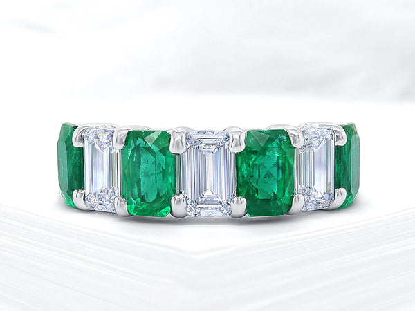 Octagon Diamond and Emerald Platinum Eternity Ring - Ian Sharp Jewellery