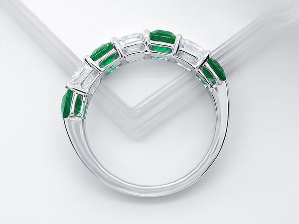 Octagon Diamond and Emerald Platinum Eternity Ring - Ian Sharp Jewellery