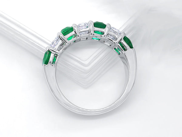 Octagon Diamond and Emerald Platinum Eternity Ring - Ian Sharp Jewellery