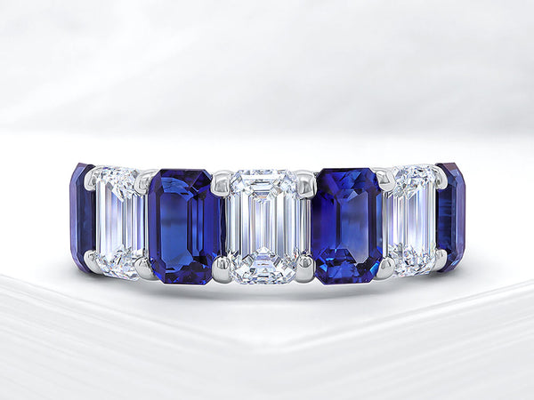Octagon Diamond and Sapphire Platinum Eternity Ring - Ian Sharp Jewellery