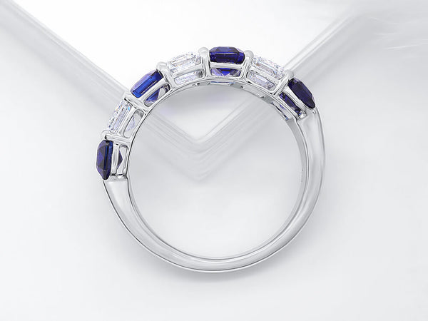 Octagon Diamond and Sapphire Platinum Eternity Ring - Ian Sharp Jewellery