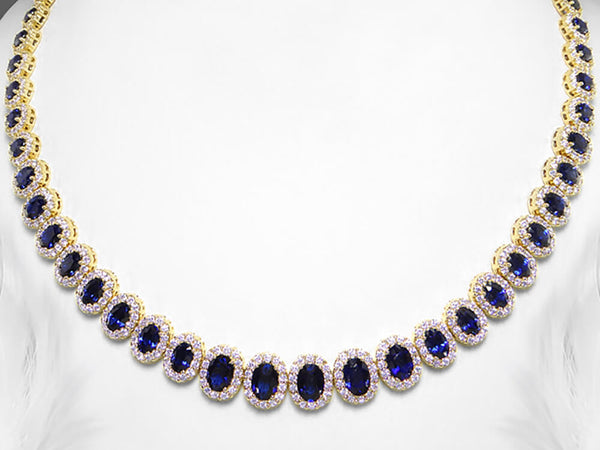 Stunning Diamond and Oval Blue Sapphire Necklace - Ian Sharp Fine Jewellery