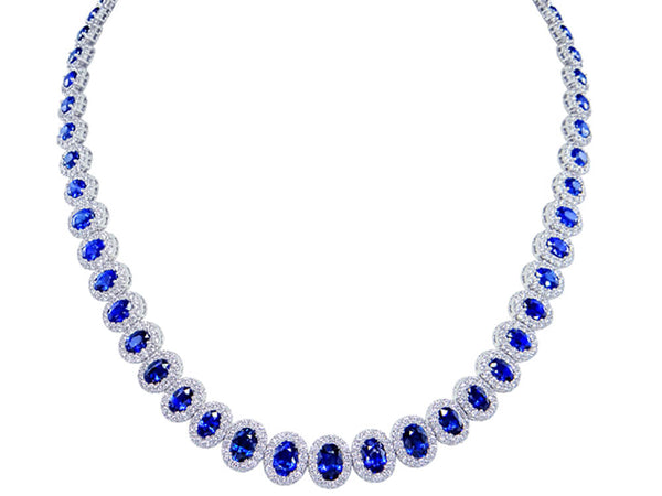 Stunning Diamond and Oval Blue Sapphire Necklace - Ian Sharp Fine Jewellery
