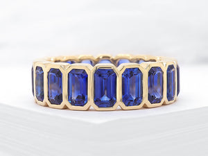 Stunning Emerald Shaped Blue Sapphire Eternity Ring - Ian Sharp Jewellery