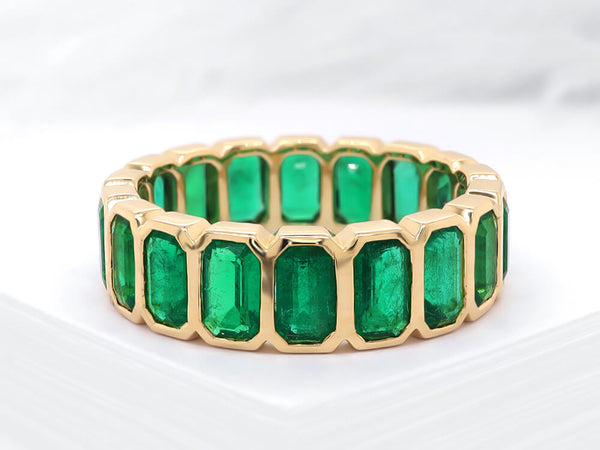Stunning Emerald Shaped Emerald Eternity Ring - Ian Sharp Jewellery