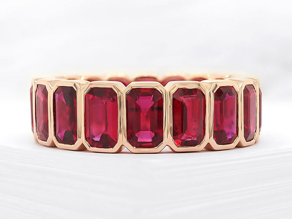 Stunning Emerald Shaped Ruby Eternity Ring - Ian Sharp Jewellery