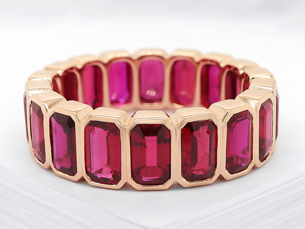 Stunning Emerald Shaped Ruby Eternity Ring - Ian Sharp Jewellery