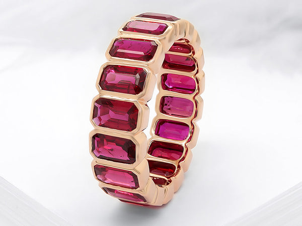 Stunning Emerald Shaped Ruby Eternity Ring - Ian Sharp Jewellery
