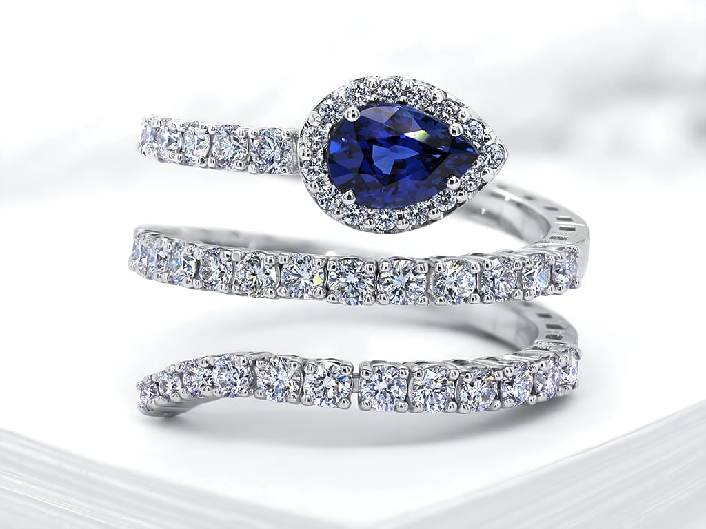 Blue Sapphire Pear Snake Ring - Ian Sharp Jewellery