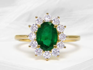 Classic Diamond and Emerald Oval Diamond Ring - Ian Sharp Jewellery