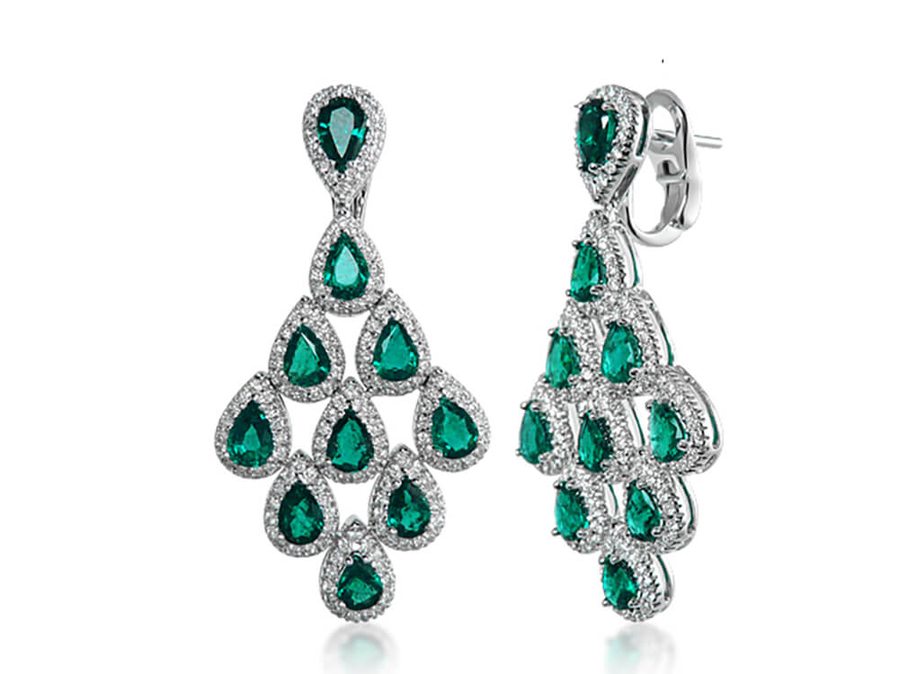 Diamond and Emerald Chandelier Drop Earrings - Ian Sharp Jewellery