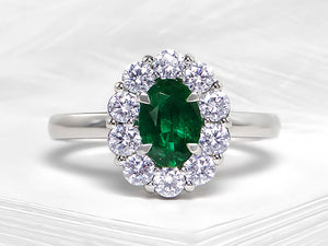 Diamond and Emerald Oval Ring - Ian Sharp Jewellery