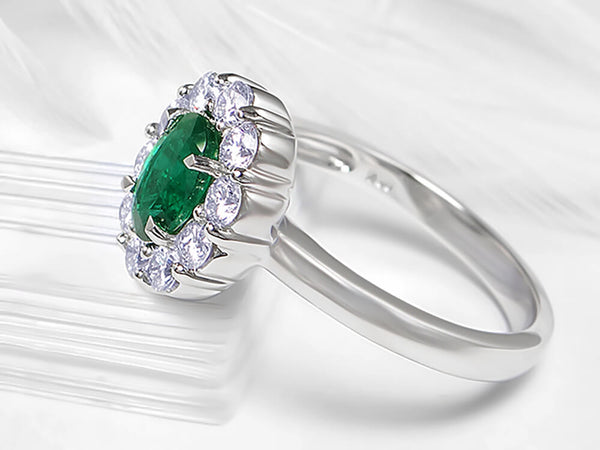 Diamond and Emerald Oval Ring - Ian Sharp Jewellery