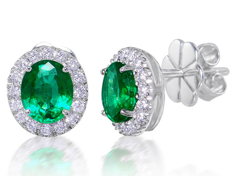 Diamond and Emerald Oval Shaped Stud Earrings