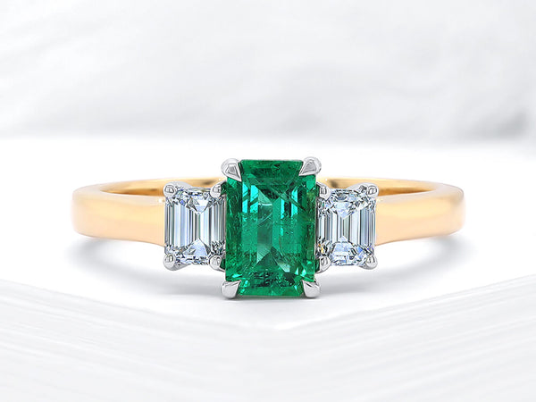 Diamond and Emerald Three Stone Ring - Ian Sharp Rings