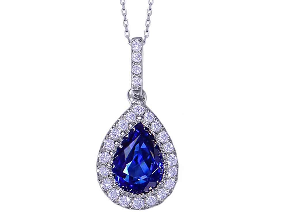 Diamond and Pear Blue Sapphire Pendant - Ian Sharp Fine Jewellery