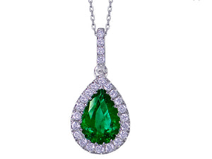 Diamond and Pear Emerald Pendant - Ian Sharp Fine Jewellery