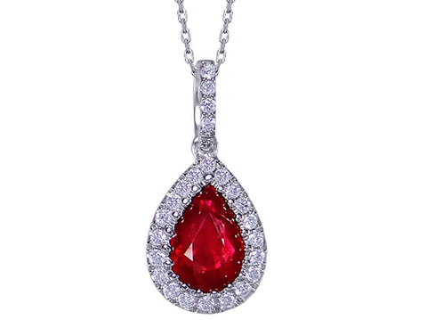 Diamond and Pear Ruby Pendant - Ian Sharp Fine Jewellery