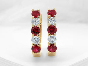 Diamond and Ruby Huggie Earrings - Ian Sharp Jewellery