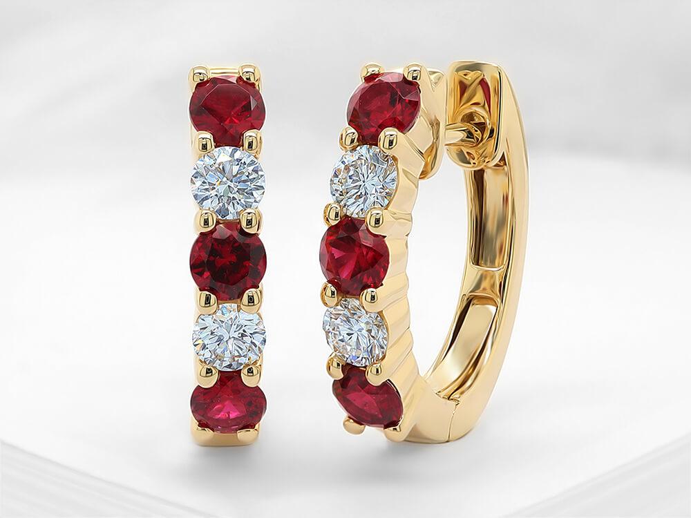 Diamond and Ruby Huggie Earrings Ian Sharp Fine Jewellery Ian Sharp Jewellery
