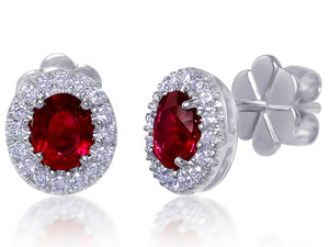 Diamond and Ruby Oval Shaped Stud Earrings - Ian Sharp Fine Jewellery