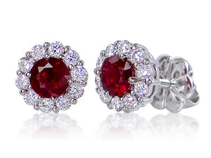 Diamond and Ruby Round Shaped Stud Earrings - Ian Sharp Jewellery