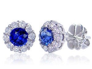Diamond and Sapphire Round Shaped Stud Earrings - Ian Sharp Jewellery