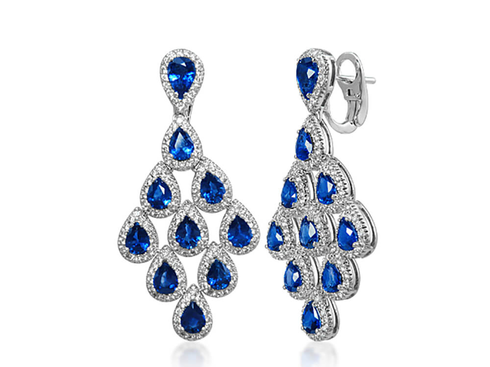 Diamond and Sapphire Chandelier Drop Earrings - Ian Sharp Jewellery